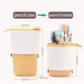 img 3 attached to Oyachic Stand Up Pencil Case Standing Pencil Holder Transformer Pencil Pouch Telescopic Pen Bag Cute Makeup Bag Cosmetic Organizer Bag Stationery Box For Women (Yellow)