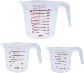 img 4 attached to 🔳 BPA-Free Plastic Measuring Cup Set of 3 - Stackable, Clear, Heat-Resistant with Angled Grip and Spout - Ideal for Measuring Flour, Oil, Powder - 4/2/1 Cup Capacity