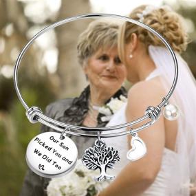 img 1 attached to 🎁 FEELMEM Daughter in Law Gift: Our Son Picked You and We Did Too Adjustable Wire Bangle Bracelet - Perfect Gesture for Appreciating a Special Daughter-in-Law