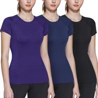 🏋️ athlio 3 pack women's short sleeve workout shirts: stay dry & stylish with moisture wicking sports tops for running, exercise, and gym логотип