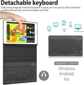 img 3 attached to 📱 Magnetic Stand Folio Cover for New iPad 10.2'' - Includes Detachable Wireless Keyboard and Pencil Holder, Black