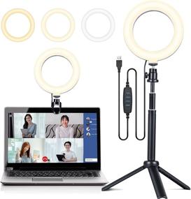 img 4 attached to 🌟 6 Inch Video Conference Lighting with Clip and Adjustable Tripod - Ideal for Zoom Meetings, Laptop Ring Light for Computer, Makeup, Selfie, Tiktok - Dimmable & USB Powered