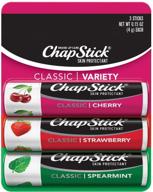 chapstick classic spearmint, cherry, and strawberry lip balm variety pack - 0.15 oz each (pack of 3) logo