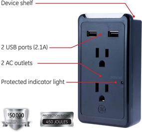 img 2 attached to 🔌 GE 2 USB 2 Outlet Surge Protector Charging Station with Phone Holder - Black (UL Listed)