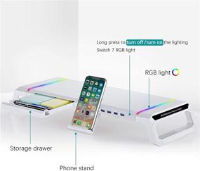 img 2 attached to 🖥️ TopMate RGB Gaming Monitor Stand with USB 3.0, Storage Drawer, and Phone Holder - White