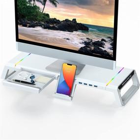 img 4 attached to 🖥️ TopMate RGB Gaming Monitor Stand with USB 3.0, Storage Drawer, and Phone Holder - White
