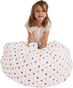 img 4 attached to XL White Star Bean Bag Cover - Premium Cotton Canvas Chair for Stuffed Animals & Toy Storage, 40-inch, Ideal Solution for Pillows/Toys/Blankets/Plush Toys