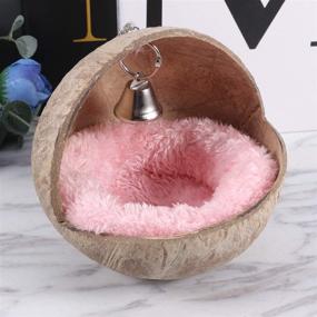 img 2 attached to 🥥 POPETPOP Coconut Shell Bird House and Hamster Coconut Hideaway with Coco Nest and Soft Mat - Ideal for Hamsters, Rats, and Birds - Random Color