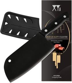 img 4 attached to 🔪 Превосходный нож Santoku Premium XYJ из нержавеющей стали 3CR13: 7-дюймовый мясной и овощной нож - Сербский шеф-повар с полным клинком и защитными колпаками. Исключительный кухонный колун с чехлами для ножей!