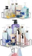 🚿 2 pack corner shower caddy - sus 304 stainless steel shelf shampoo holder storage shower organizer for bathroom with no drilling adhesive - corner basket with 2 hooks logo