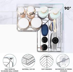 img 3 attached to 🚿 2 Pack Corner Shower Caddy - SUS 304 Stainless Steel Shelf Shampoo Holder Storage Shower Organizer for Bathroom with No Drilling Adhesive - Corner Basket with 2 Hooks