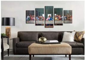 img 2 attached to Jingtao Art 1 Jesus The Last Supper Canvas Prints - 5-Piece Wall Art, Stretched & Ready to Hang - Home Decoration - (8x12inchx2+8x16inchx2+8x20inch) in Grey