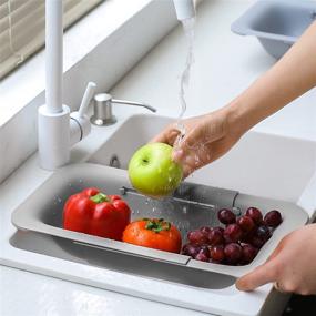 img 2 attached to 🥘 Gray Collapsible Sink Colanders and Strainers Basket: Over the Sink Colander - Extendable Plastic Fruit Vegetable Strainer Drainer Basket for Kitchen (Length 14.3 inch-19.4 inch)