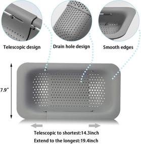 img 1 attached to 🥘 Gray Collapsible Sink Colanders and Strainers Basket: Over the Sink Colander - Extendable Plastic Fruit Vegetable Strainer Drainer Basket for Kitchen (Length 14.3 inch-19.4 inch)