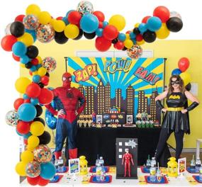 img 2 attached to 🎈 Superhero Theme Balloon Arch Garland Kit: Vibrant Blue Red Yellow Black Balloons with Confetti - 90 Pack - Perfect for Birthday, Baby Shower, and Kids Party Decorations!