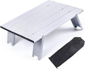 img 4 attached to Portable Mini Folding Beach Picnic Table: Ultralight Aluminum Outdoor BBQ Camping Table with Carry Bag – Ideal for Travel & Hiking (Silver)