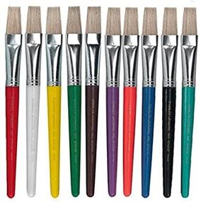 img 3 attached to 🖌️ Charles Leonard Creative Arts 10-Pack Flat Tip Paint Brushes, Short Stubby Plastic Handle with Hog Bristle - Assorted Colors, 7.5 Inch: 73290