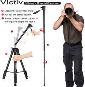 img 1 attached to 📷 Victiv 72-inch Aluminum Camera Tripod: Lightweight & Compact for Travel with Swivel Head - Ideal for Canon Nikon DSLR Video Shooting - Black