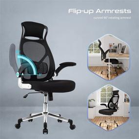 img 2 attached to 🪑 IWMH Ergonomic Office Chair with High Back Mesh, Adjustable Lumbar Support, Flip-Up Arms, and Headrest - Executive Swivel Desk Chair in Black