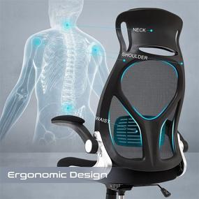 img 3 attached to 🪑 IWMH Ergonomic Office Chair with High Back Mesh, Adjustable Lumbar Support, Flip-Up Arms, and Headrest - Executive Swivel Desk Chair in Black