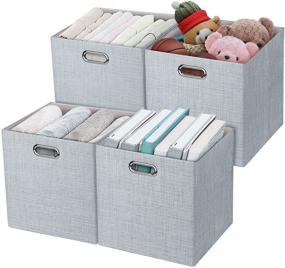 img 4 attached to 📦 13-Inch Collapsible Storage Bins - Thicker Fabric Cubes for Shelf, Cabinet, Bookcase Organization - Set of 4, Silver Grey