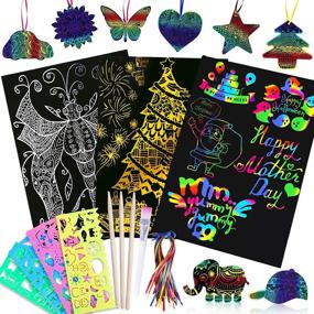 img 4 attached to 🎨 Max Fun 88pcs Scratch Art Set - Rainbow, Gold, Silver Magic Scratch Off Art Paper for Kids - Sketch Pad DIY Craft