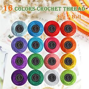 img 1 attached to 🧶 Complete Crochet Thread Craft Yarn Set: 16 Vibrant Colors + Crochet Hooks, Needles, Stitch Markers - Perfect Starter Kit