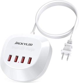 img 4 attached to 🔌 JACKYLED 4-портовая зарядная станция USB с умным IC - идеально подходит для нескольких устройств, iPhone, iPad - Дом, Офис, Путешествия - Белая