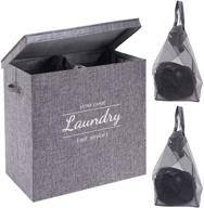 🧺 double laundry hamper with lid - youdenova, divided dirty clothes basket with 2 removable liner bag, dual hampers for laundry sorter - 2 section, grey логотип