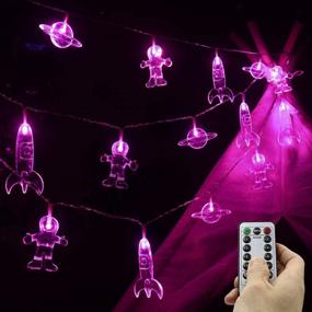 img 4 attached to 🚀 Mankinlu 20LED 11FT Rocket Spaceship Astronaut String Lights: Remote Control, 8 Modes, Waterproof, Battery Operated for Kids Room Tent Birthday Decor (Pink)