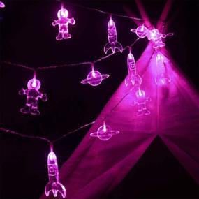 img 3 attached to 🚀 Mankinlu 20LED 11FT Rocket Spaceship Astronaut String Lights: Remote Control, 8 Modes, Waterproof, Battery Operated for Kids Room Tent Birthday Decor (Pink)