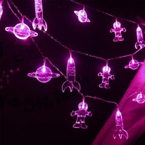 img 2 attached to 🚀 Mankinlu 20LED 11FT Rocket Spaceship Astronaut String Lights: Remote Control, 8 Modes, Waterproof, Battery Operated for Kids Room Tent Birthday Decor (Pink)