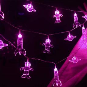 img 1 attached to 🚀 Mankinlu 20LED 11FT Rocket Spaceship Astronaut String Lights: Remote Control, 8 Modes, Waterproof, Battery Operated for Kids Room Tent Birthday Decor (Pink)