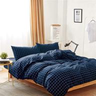 🛏️ wake in cloud navy grid duvet cover set: 100% washed cotton bedding with geometric pattern – twin size, navy blue with white grid print – zipper closure (3pcs) logo