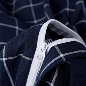 img 2 attached to 🛏️ Wake In Cloud Navy Grid Duvet Cover Set: 100% Washed Cotton Bedding with Geometric Pattern – Twin Size, Navy Blue with White Grid Print – Zipper Closure (3pcs)