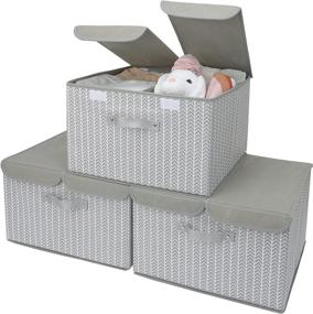 img 4 attached to 🧺 GRANNY SAYS 3-Pack Closet Baskets - Large Canvas Storage Bin, Clothing Storage Containers in Gray/White