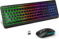 seenda wireless backlit keyboard and mouse combo: rechargeable, full-size, illuminated set for computers, laptops, gaming, windows – black logo