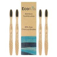 🌿 biodegradable bamboo toothbrush (4 pack) - soft bristles - zero plastic handle by ecokiss - eco friendly for adults and kids - vegan friendly - recyclable packaging logo