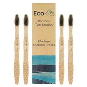 img 4 attached to 🌿 Biodegradable Bamboo Toothbrush (4 Pack) - Soft Bristles - Zero Plastic Handle by EcoKiss - Eco Friendly for Adults and Kids - Vegan Friendly - Recyclable Packaging