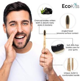 img 1 attached to 🌿 Biodegradable Bamboo Toothbrush (4 Pack) - Soft Bristles - Zero Plastic Handle by EcoKiss - Eco Friendly for Adults and Kids - Vegan Friendly - Recyclable Packaging