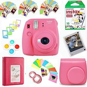 img 1 attached to Фотокамера Fujifilm Instax Mini 9 (розовая фламинго) пленка (10 кадров) чехол из искусственной кожи, фильтры, селфи-объектив, альбом, рамки и др.