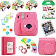 фотокамера fujifilm instax mini 9 (розовая фламинго) пленка (10 кадров) чехол из искусственной кожи, фильтры, селфи-объектив, альбом, рамки и др. логотип