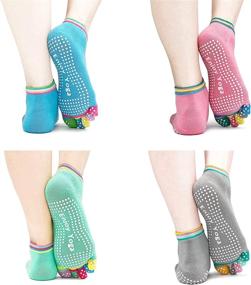 img 3 attached to 🧦 Jinny's Shoppe Colorful Cotton Toe Grip Socks for Women's Comfortable Yoga, Pilates, and Barre with Non-Slip Gel Bottoms