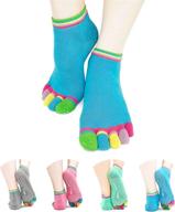 🧦 jinny's shoppe colorful cotton toe grip socks for women's comfortable yoga, pilates, and barre with non-slip gel bottoms логотип