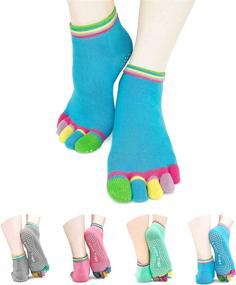 img 4 attached to 🧦 Jinny's Shoppe Colorful Cotton Toe Grip Socks for Women's Comfortable Yoga, Pilates, and Barre with Non-Slip Gel Bottoms