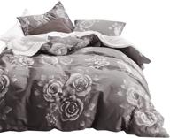 wake in cloud - gray floral king size duvet cover set, 100% cotton bedding, white rose flowers pattern printed on dark grey, zipper closure (3pcs) logo