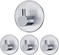 🛀 waterproof stainless steel heavy duty adhesive hooks - 4 pack wall mount coat, hat, towel, robe hook rack for bathroom and bedroom (round) logo