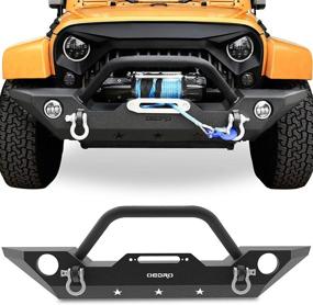 img 4 attached to 🚙 OEDRO Front Bumper Combo for Jeep Wrangler JK & Unlimited (07-18) with Winch Plate Mounting, D-Rings, and Upgraded Textured Black Rock Crawler Off-Road Star Guardian Design