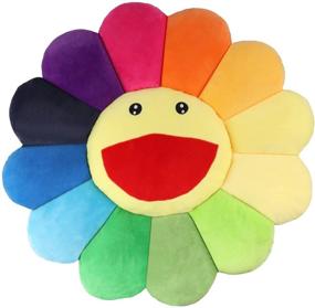 img 4 attached to 🌻 Colorful Rainbow Sunflower Plush Pillow with Smiley Face - Murakami Flower Floor Cushion Mat for Sofa, Room Decor - 21.6in/55cm