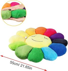 img 3 attached to 🌻 Colorful Rainbow Sunflower Plush Pillow with Smiley Face - Murakami Flower Floor Cushion Mat for Sofa, Room Decor - 21.6in/55cm